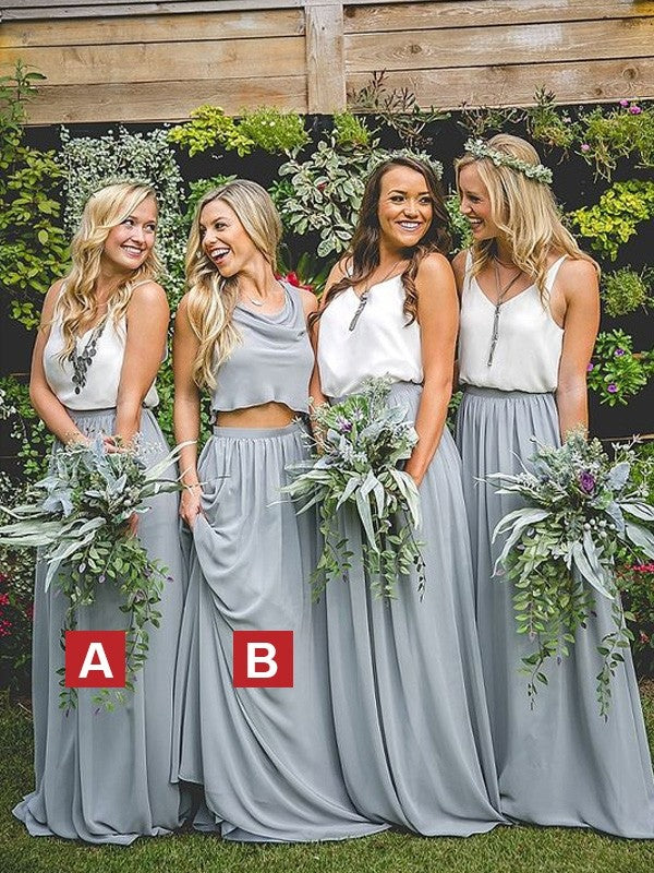 Wholesale A-Line/Princess Sleeveless Floor-Length V-neck Chiffon Bridesmaid Dresses